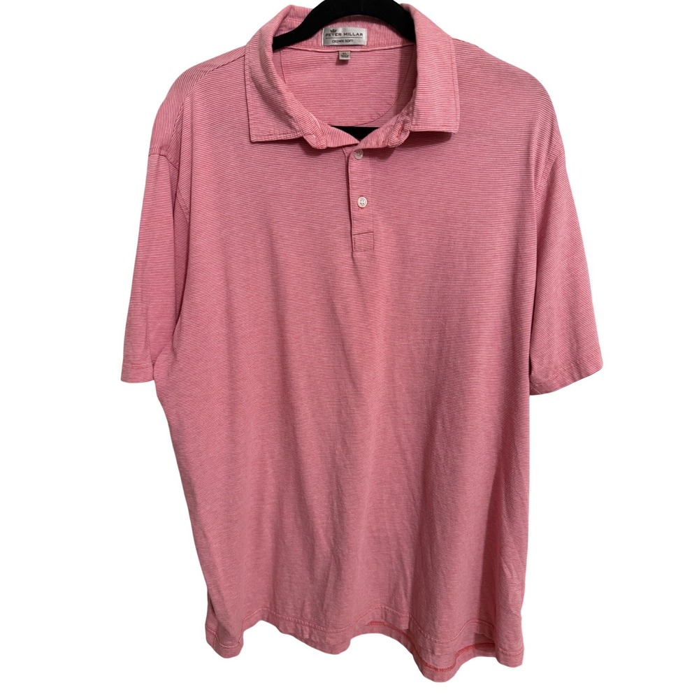 Peter Millar Crown Soft Mens XL Pink Silk Pima Cotton Micro Stripe Polo MS17K62